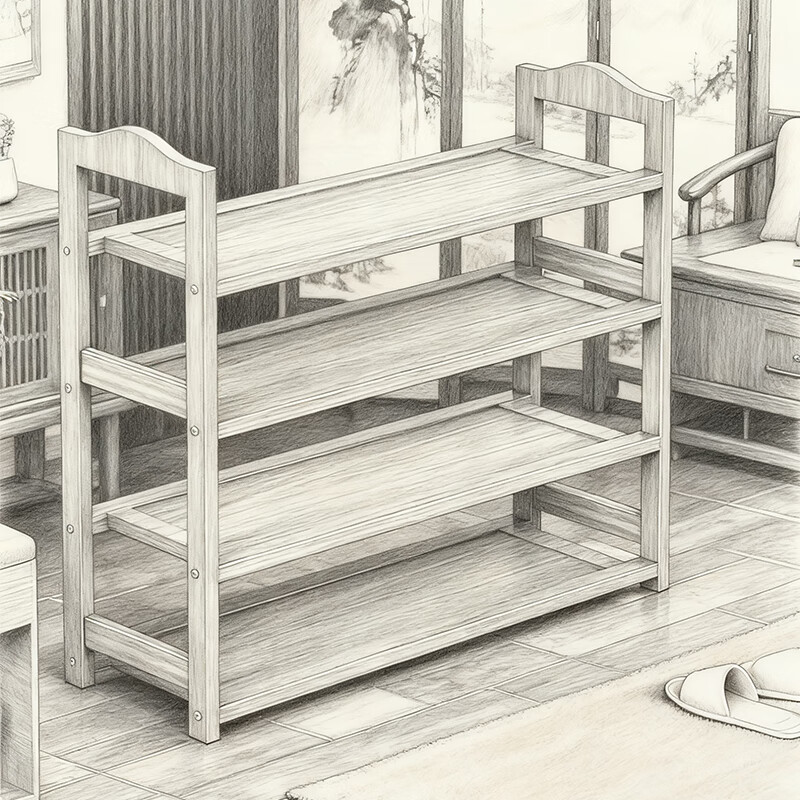 尔思家入户门口鞋架进门玄关置物架多层家用鞋子实木鞋柜大容量结实耐用 茶色五层高90cm【镂空层板】