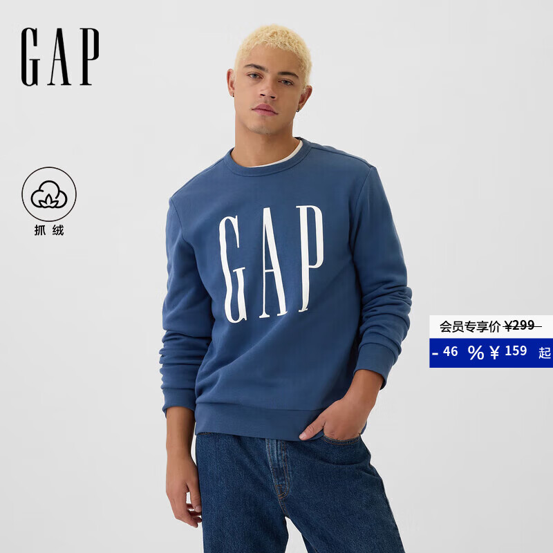 GAP男女装2025秋季新款印花logo抓绒圆领卫衣合身上衣美版542214 灰蓝色 542214 M 美码 L亚洲码180/96A 【偏大，建议拍小一码】