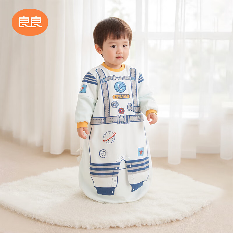 良良（liangliang）【一体睡袋】新生儿宝宝秋冬加厚夹棉可拆袖儿童防踢被包裹式睡袋 【太空漫步·薄棉40g】20-25℃ 80cm(身高75-85cm)1-2岁