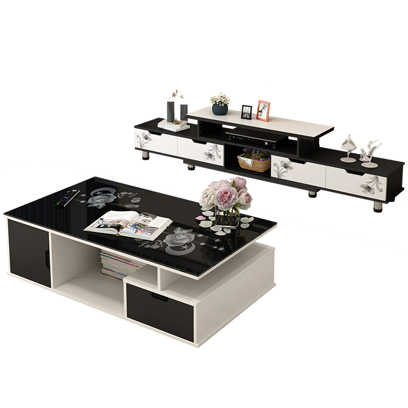 蔓斯菲尔电视柜茶几组合桌现代简约客厅家用北欧简易小户型实木色电视机柜 F02白框白钢化玻璃