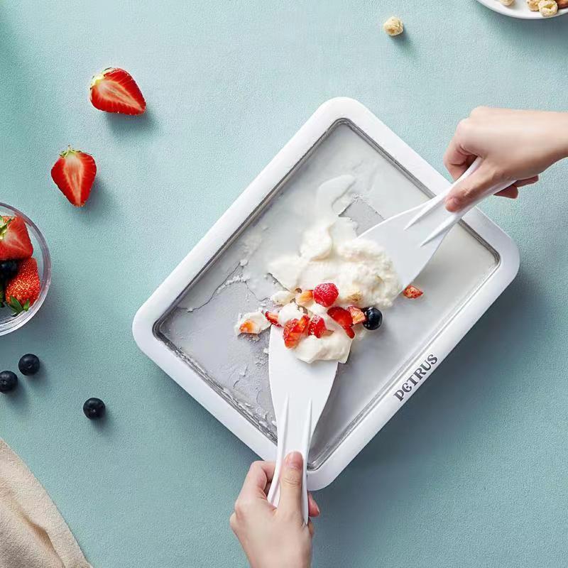 柏翠（petrus）PET035炒酸奶機(jī)家用小型水果冰淇淋冰盤兒童自制diy炒冰機(jī)盤 白色