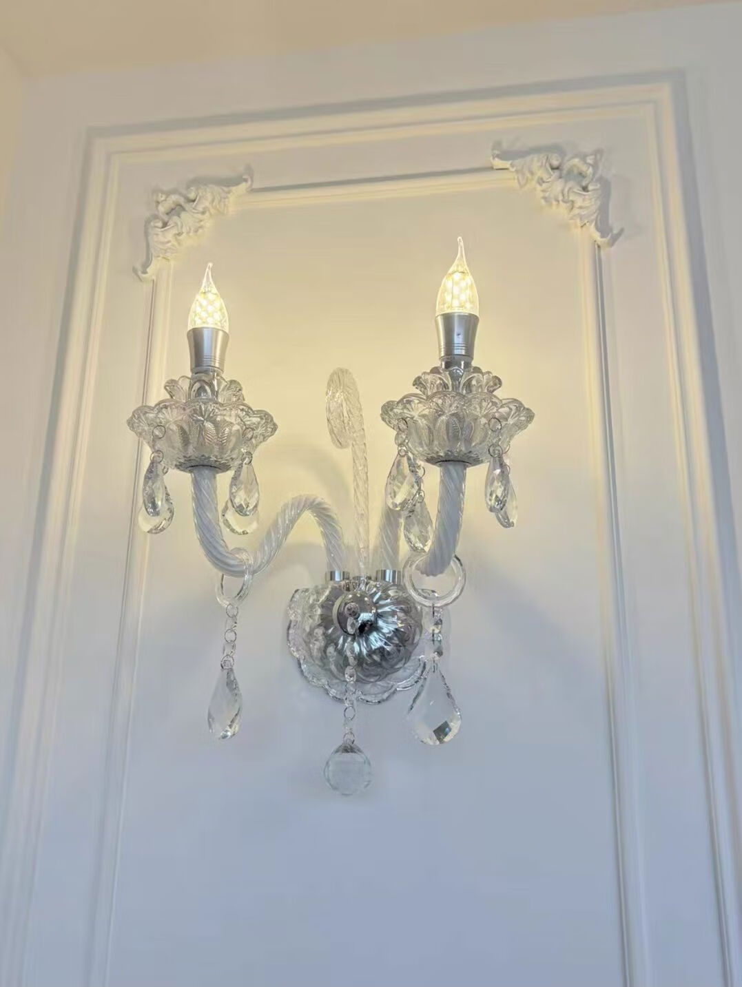 欧普水晶吊灯法式欧式客厅吊灯玻璃吊灯卧室宫廷风蜡烛水晶灯 双头