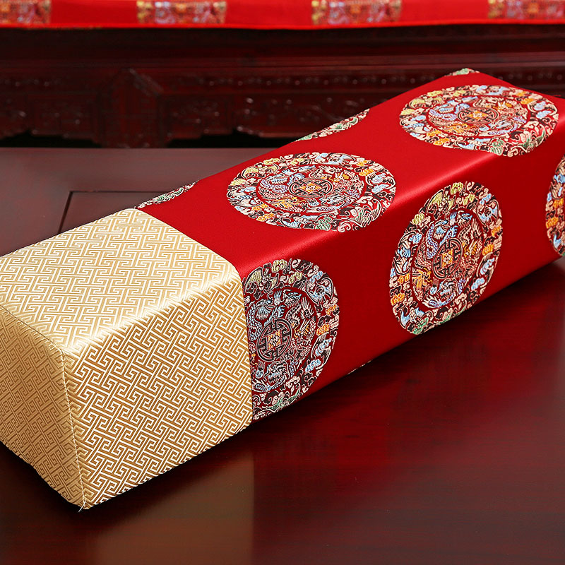 凯比特中式红木沙发扶手枕中式中国风长条形抱枕实木沙发方枕靠垫含芯 红五龙团 14*14*54cm扶手枕