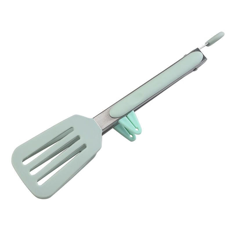 DEATKN不粘锅硅胶煎铲厨房食品夹烧烤夹子不锈钢耐高温防烫食物夹家用 臻凡-【高颜值马卡绿】 9寸食物夹（带支架）