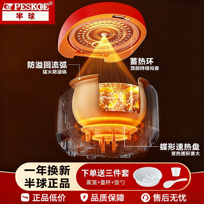 半球正品2025新款电饭煲家用小型1到2到4人食3升陶瓷油内胆迷你电饭锅 红色 5L -智能款-2-8人-陶瓷油内胆