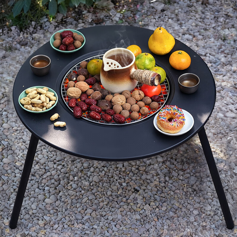 格术围炉煮茶电碳两用烧烤炉家用室内烤火炉套装户外烧烤桌木炭取暖盆 【电碳两用】围炉桌+电围炉7件套+不沾烤盘