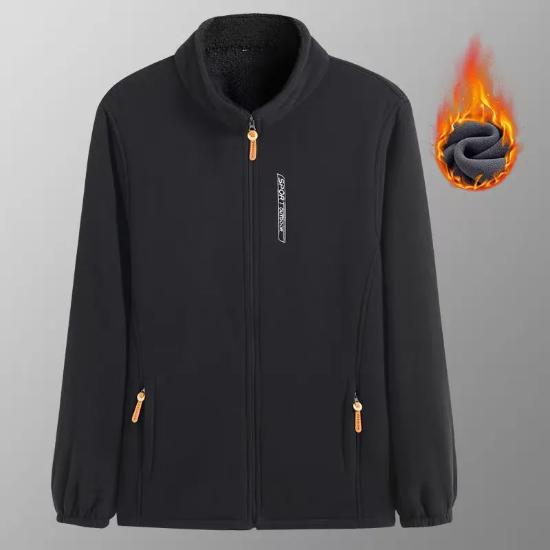 【新款冬装】男士休闲百搭摇粒绒外套中年秋冬加绒加厚款上衣 黑色 3XL 【建议135-155斤】