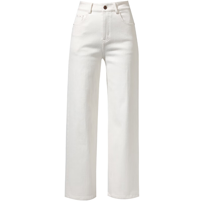 凌丹娜米白色加绒直筒牛仔裤女秋冬新款高腰显瘦裤子小个子九分裤阔腿裤 米白色 33