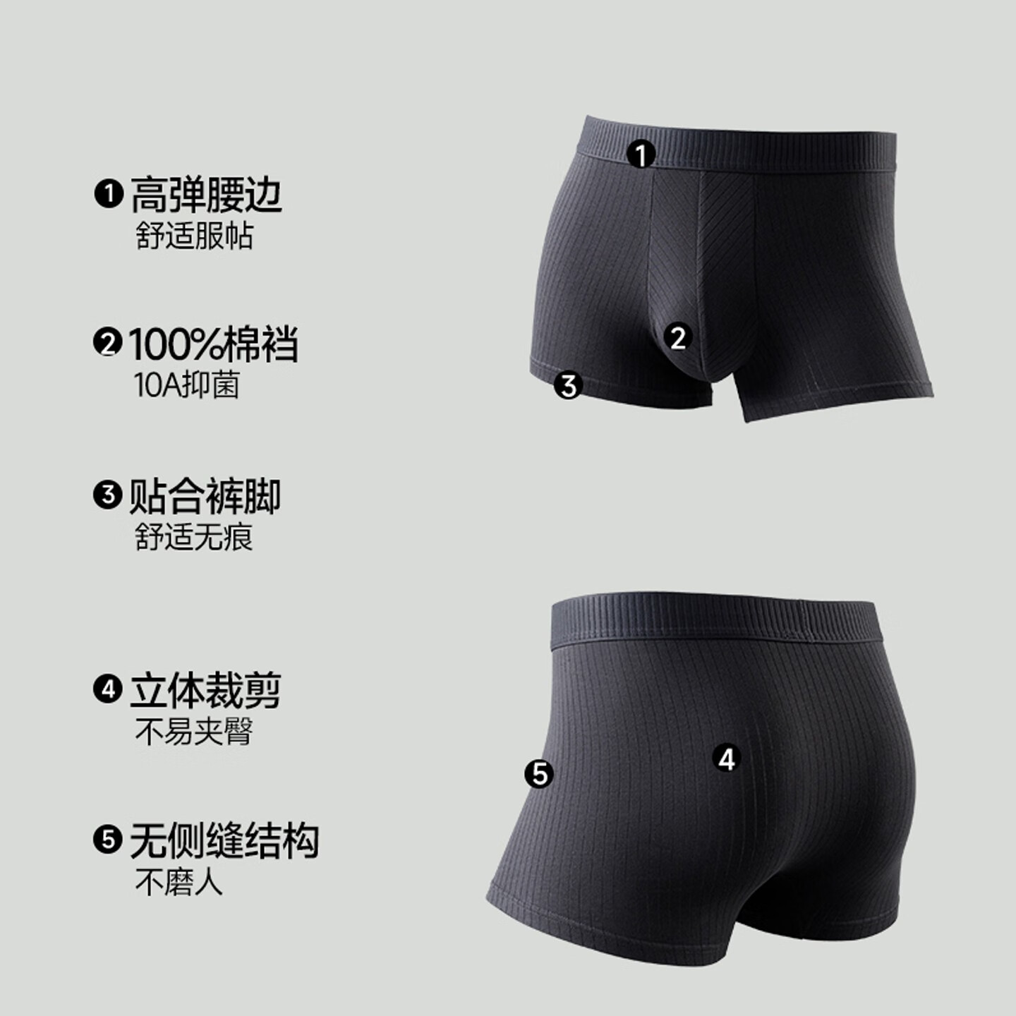 十三日季男士平角内裤纯棉10A抗菌透气长绒棉纯色中腰高弹亲肤舒适四季款 秋冬男士百搭内裤组合五（咖啡+巧克力+驼色） 4XL