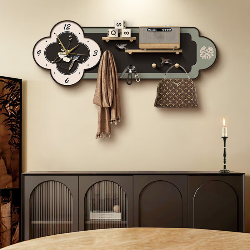 立始中古风挂钩置物架洞洞板钟表入户玄关钥匙收纳架卧室衣帽架挂衣钩 莺啼晓露--60*22.5