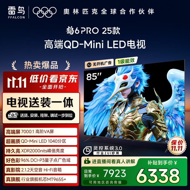 FFALCON雷鸟 【固定挂架送装一体】鹤6 PRO 25款（PLUS版） 85英寸QD-MiniLED国家补贴电视机85S595C Pro