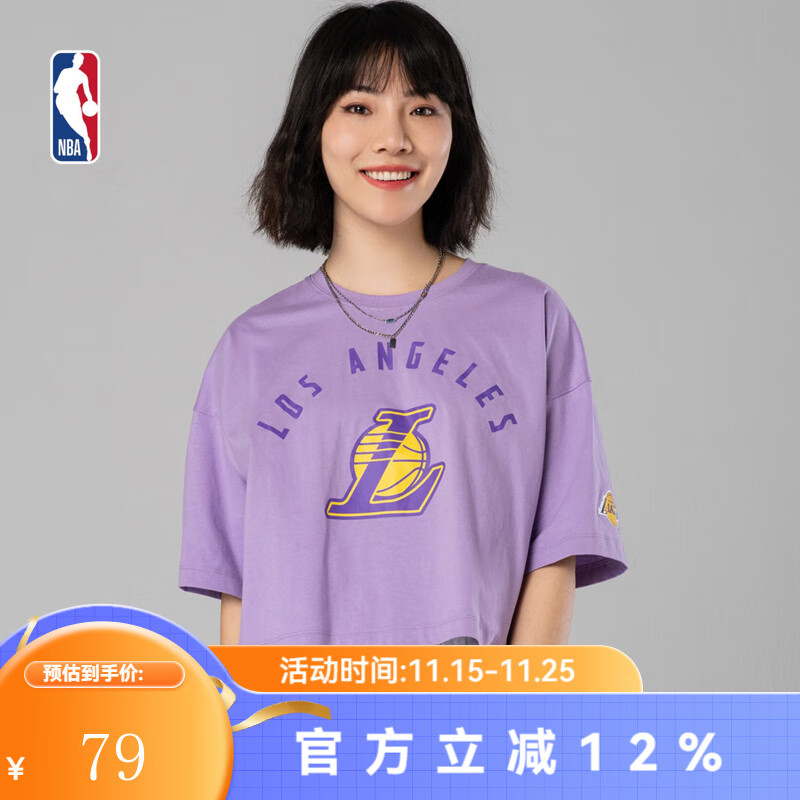 NBA湖人勇士队篮网夏季纯棉宽松T恤女运动夏季时尚舒适圆领短袖上衣 湖人队 L