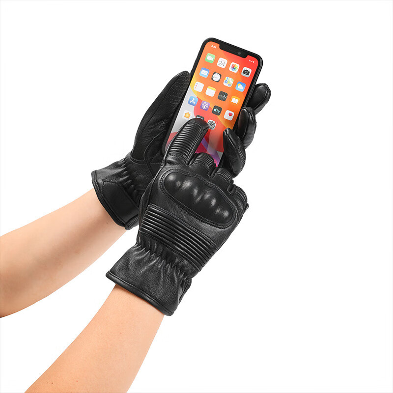 PICTURE法国进口牛皮硬壳手套男士户外运动健身长指黑色手套触屏越野摩托 黑色 XL