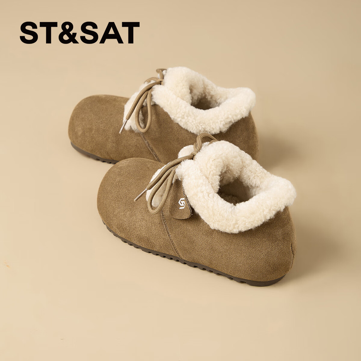 星期六加绒勃肯鞋女2025新款冬季厚底保暖一脚蹬毛毛棉鞋雪地靴爆 卡其色 35