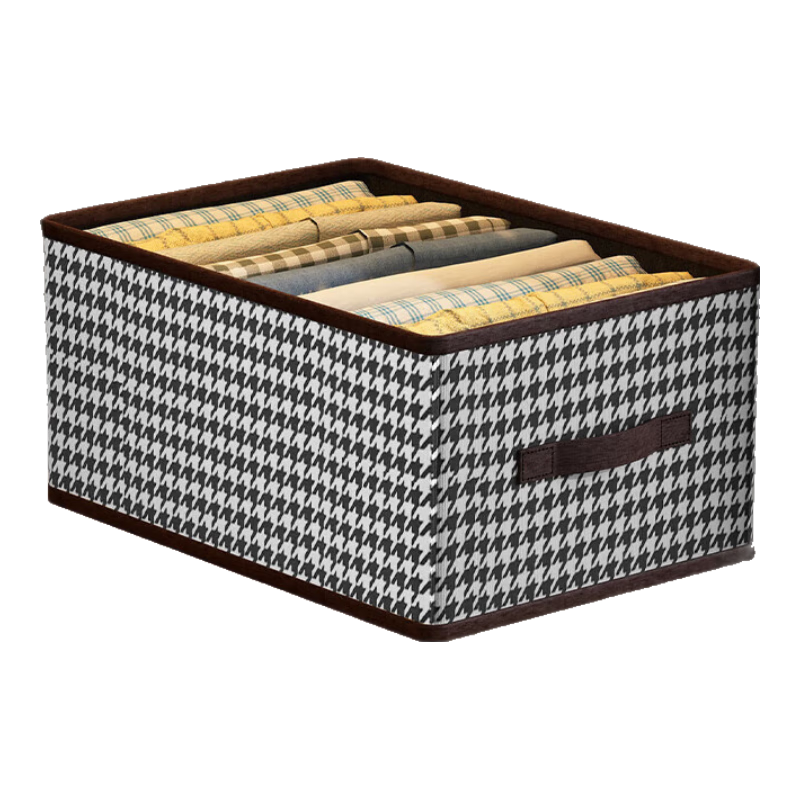 京东物流 千鸟格衣服收纳箱衣柜抽屉式裤子衣物布艺带盖整理神器 一个装 40*28*20cm