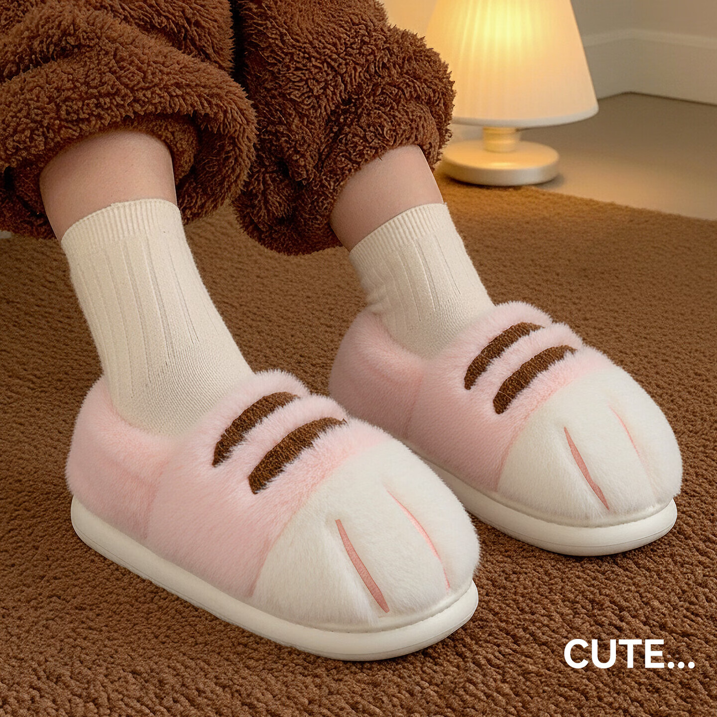 FZT猫爪棉拖鞋女士2025冬季新款加绒保暖厚底防滑室内居家棉拖鞋男 浅粉色 36-37 适合35-36【内长220mm】