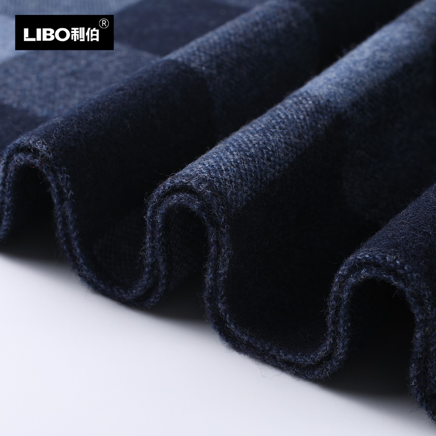 利伯100%羊毛围巾2025新款男士冬季保暖格子加厚围脖高档礼物送爸爸 宝蓝色