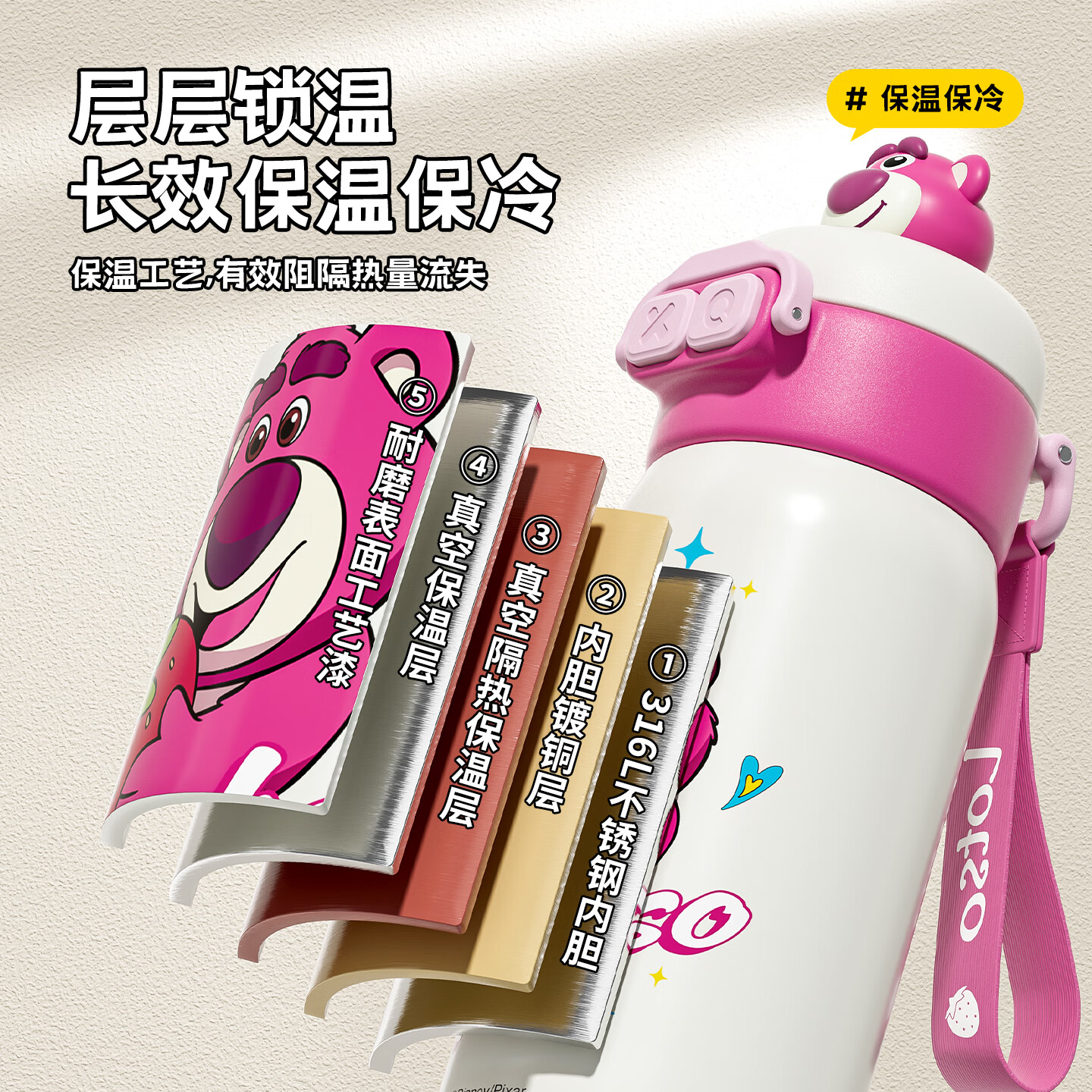 迪士尼(Disney)儿童保温杯316L吸管双饮直饮水壶350ml男女小学生专用水杯 史迪奇350ml