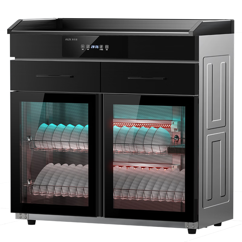 奥克斯商用茶水消毒柜立式双门大容量餐厅餐饮酒店饭店包厢餐边柜多功能配餐碗柜 850A双抽触控+紫外线+无磁层架