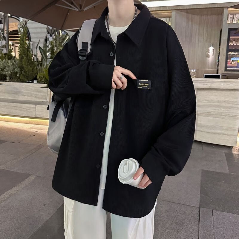 东馨鸟高级灯芯绒衬衫春秋款潮牌ins痞帅长袖潮流衬衣日系复古外套 灰色华夫格卫衣 3XL