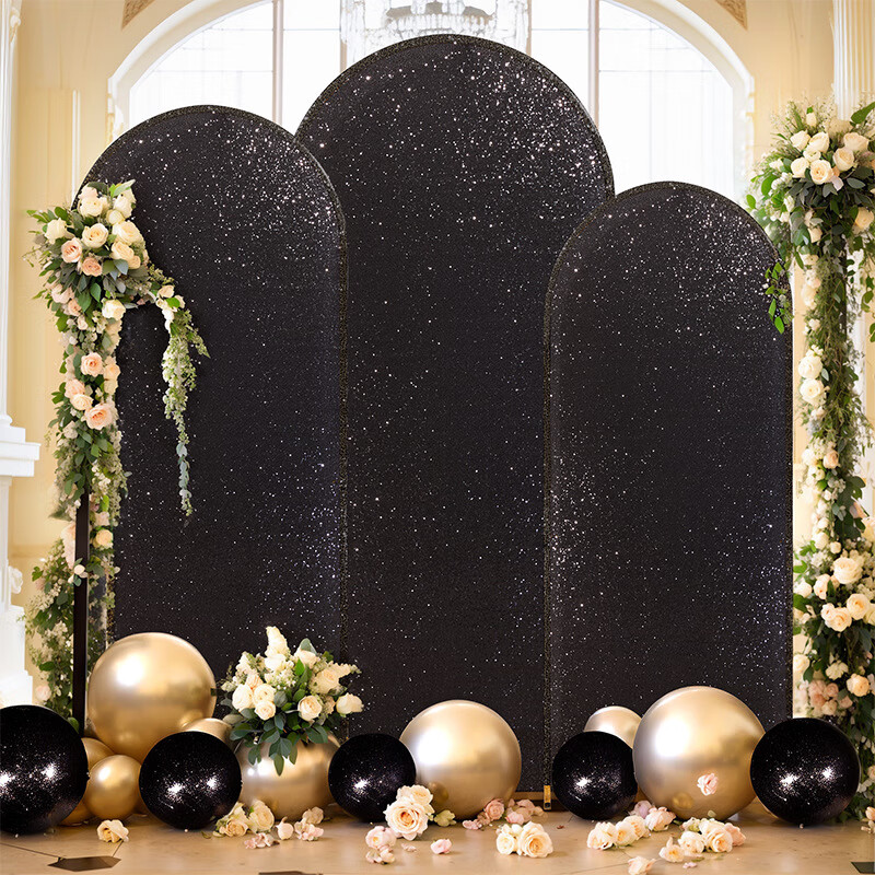 京柳（JINGLIU）亮片婚礼拱门装饰拍照背景布场生日派对地布置道 浅金 2.2米高*1.2米宽（7.2ft不包含架子