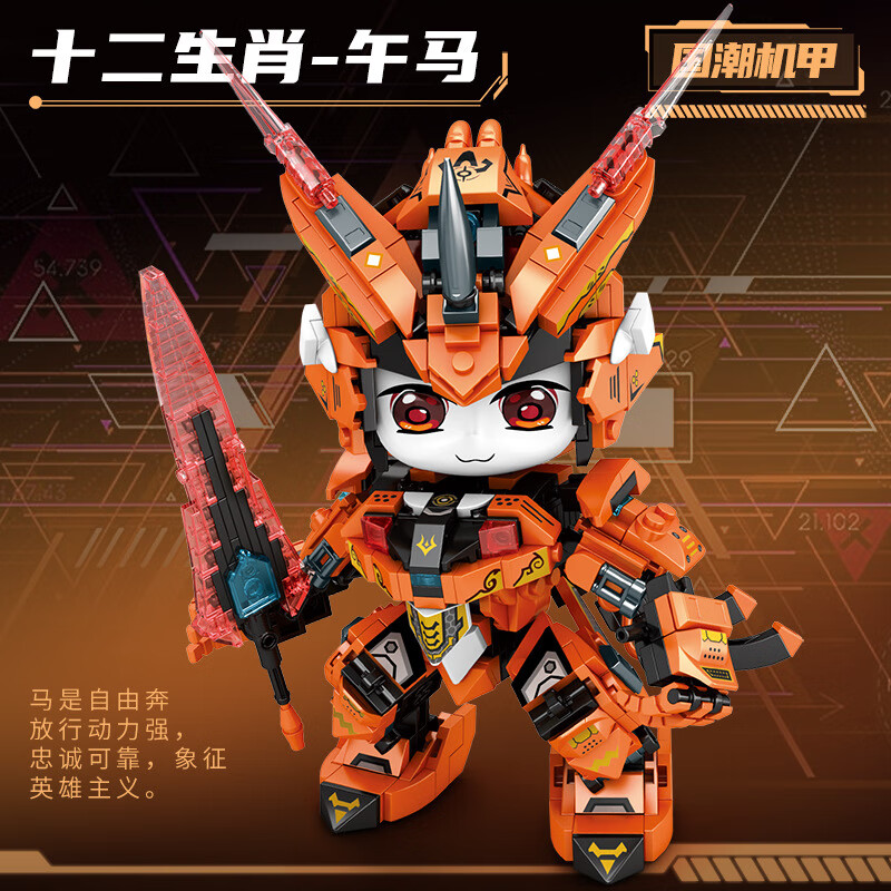 创玩世代TOPTOYSGO小颗粒积木儿童玩具国潮机甲十二生肖幻变灵驹组装模型男孩日礼物 8816幻变灵驹573颗粒