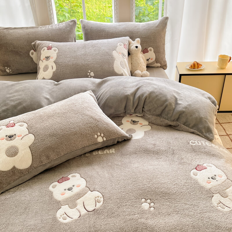 麦琪娜 雪花绒单被套双人被套单品被套水晶绒金貂绒单被套 绒毛细密柔软舒适 20支 呆萌小熊 200cm*180cm