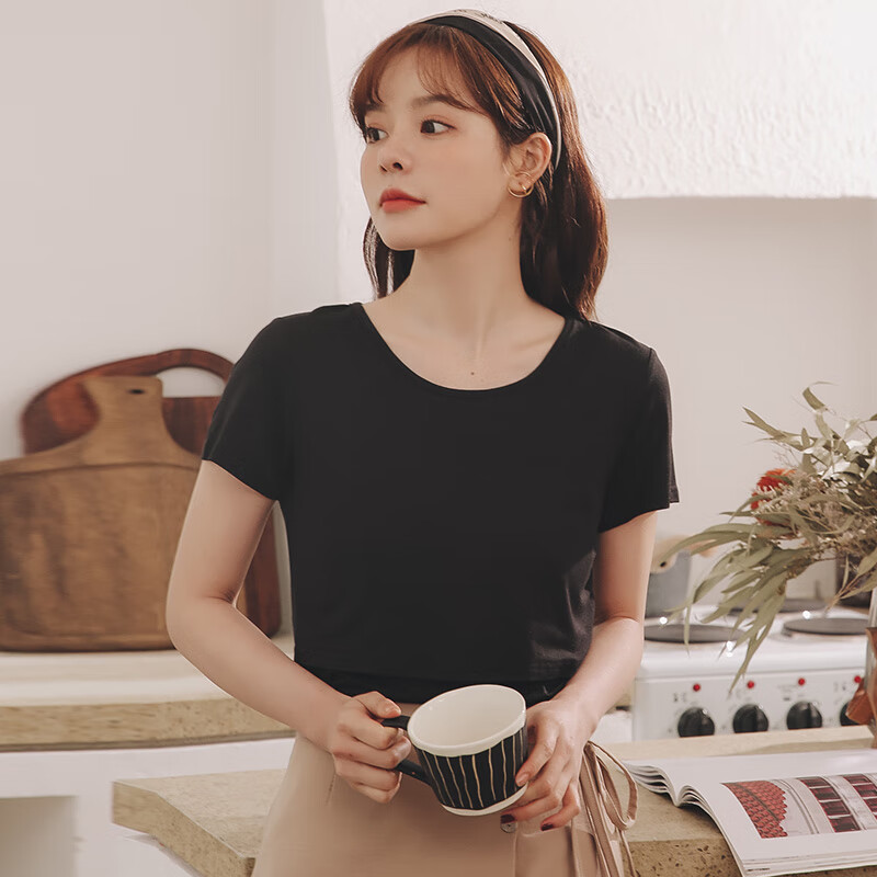 米度麗哺乳衣外出辣媽款夏季大碼孕婦上衣短袖t恤喂奶衣春秋月子服夏裝 短袖-活性黑 M