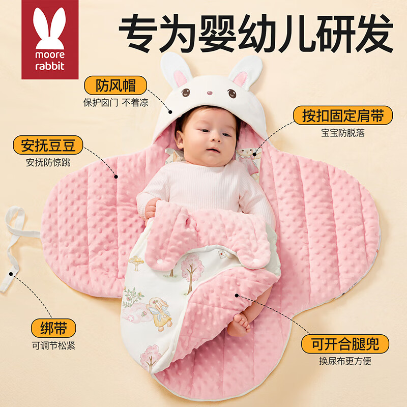 莫尔兔睡袋婴儿秋冬蚕丝恒温加厚一体式包被0-6个月宝宝防惊跳防踢抱被 熊猫之旅【春秋中厚 适用15-26℃】 77*82cm桑蚕丝×恒温(双核恒温)丨10A抗菌