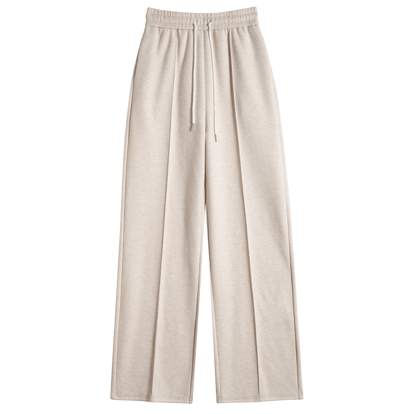 浪莎(LangSha)绵羊毛加绒休闲裤女2025冬季新款高腰垂感直筒防风保暖阔腿裤子女 米白-加绒 L 111-125斤