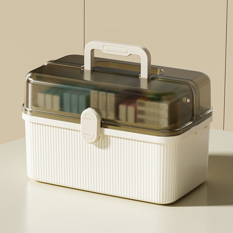 旻胜医药箱家庭装双层大容量药箱家用药品分类收纳盒子医用医疗急救箱 白色【双层大号】大容量