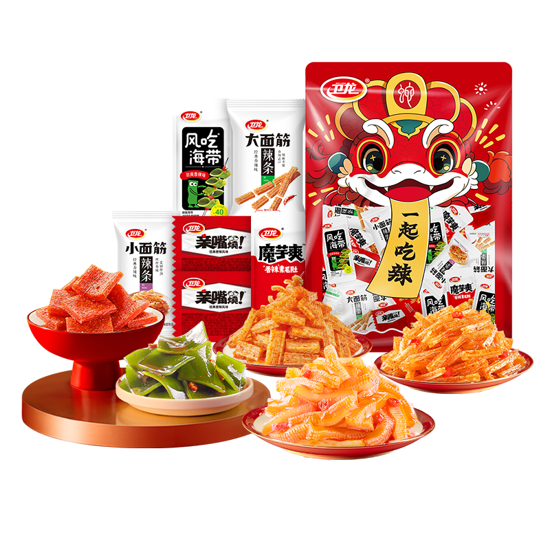 卫龙 辣条+魔芋爽+海带+亲嘴烧 零食大礼包360g 解馋小零食 聚会节日