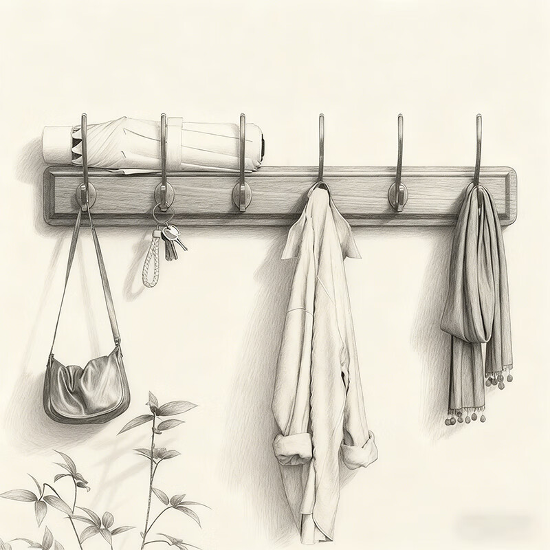 尔思家挂衣架墙上壁挂衣服挂钩衣架进门玄关入户门后钥匙免打孔实木架 黑胡桃色6钩【进口实木】