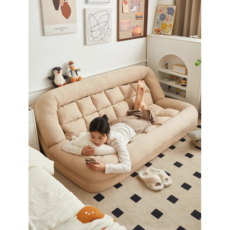 懒人沙发人类狗窝可躺可睡单人可折叠沙发床小户型卧室 【超厚款】-米白色-180cm*130cm