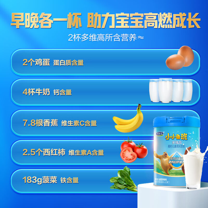 君乐宝【品牌旗舰店】小小鲁班多维高高钙乳铁蛋白儿童成长奶粉700g*3罐 多维高700g*3听（买3听送1听）