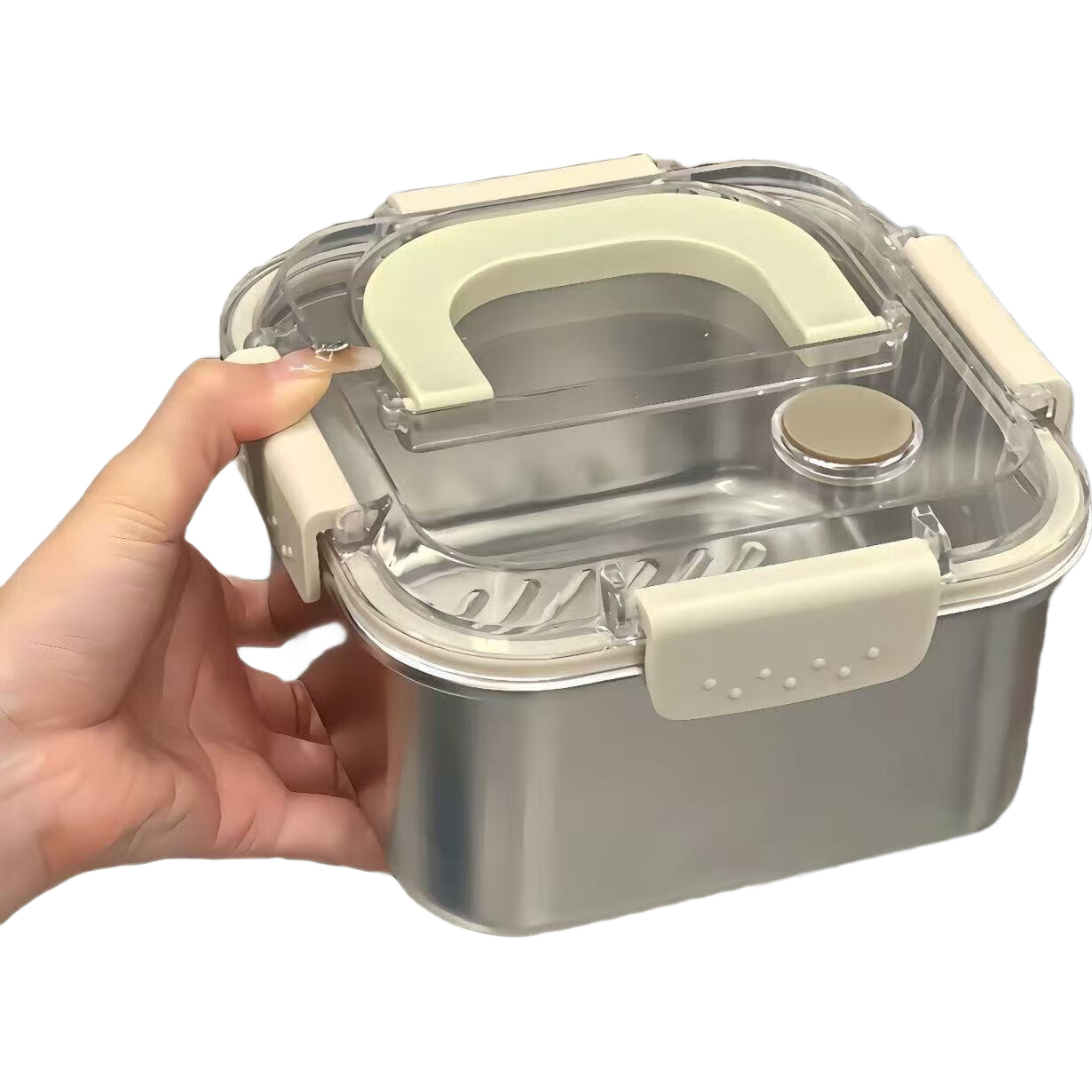 不锈钢保鲜盒加厚带盖子密封冰箱收纳盒户外便当饭盒 容量不虚标【特大2500ML】奶油白 4.46元(需领券)