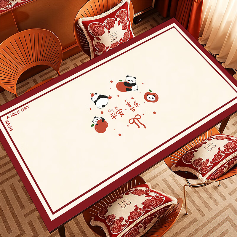 无印良品2026新年春节餐桌垫防水防油免洗桌布过年红色茶几桌垫桌面保护垫 墩墩安康 60*60cm