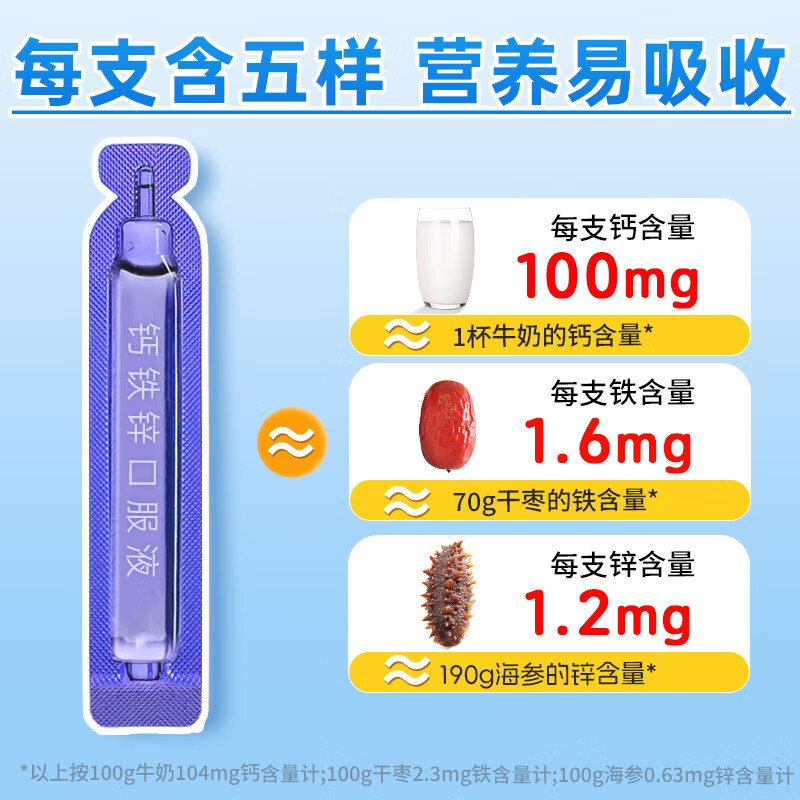 赛济堂18支钙铁锌口服液婴幼儿童1-17岁高钙矿物质成人孕妇乳母补钙铁锌 18支*10盒有机钙铁锌口服液