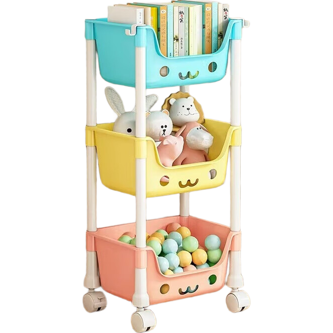 京东物流 马卡龙可移动小推车置物架厨房落地学生宿舍书架储物架 【马卡龙色系】3层 加厚环保PP材质