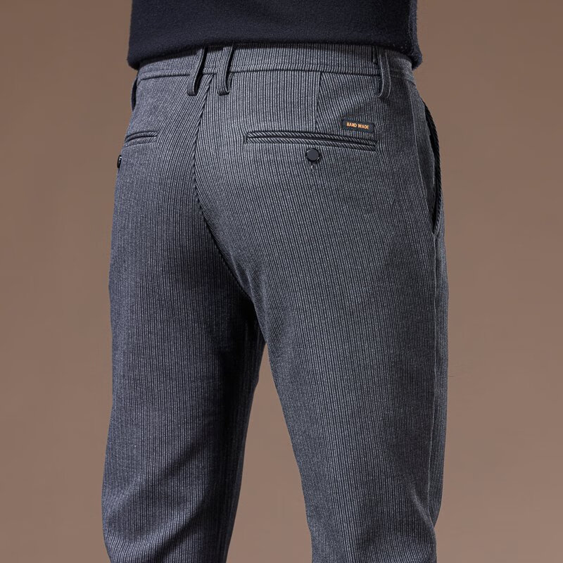 毛呢休闲裤子男士时尚百搭直筒宽松弹力长裤男款秋冬高端商务男装 3382H深灰色 32  建议 130-140斤