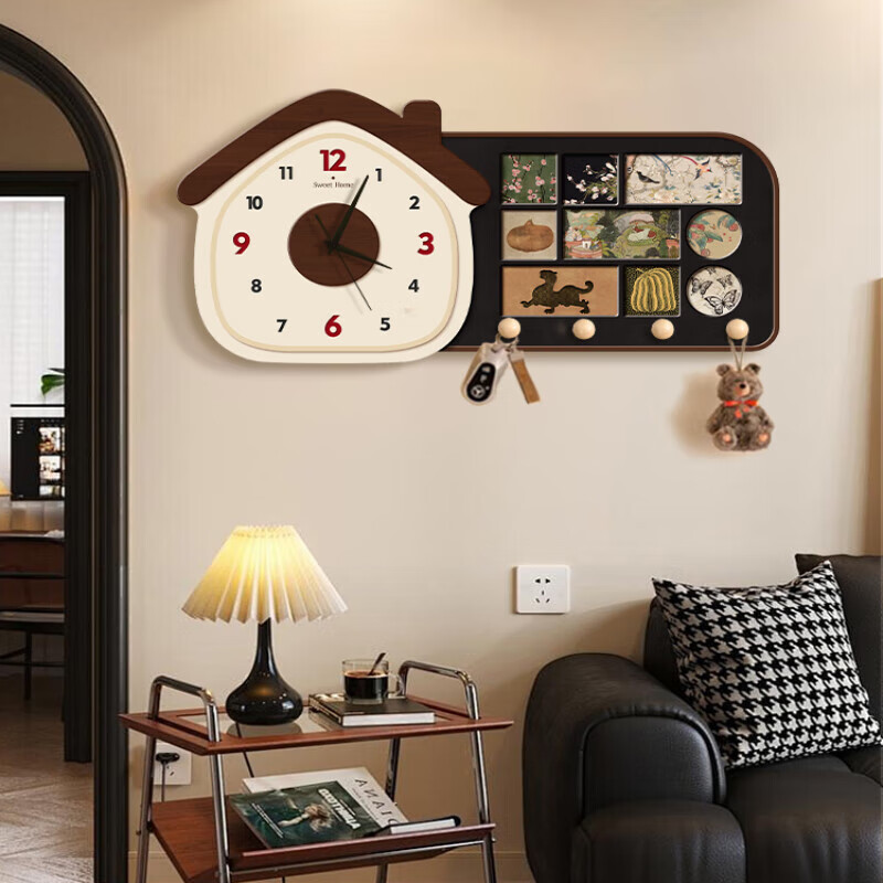 立始2025新款洞洞板收纳门后挂钩静音挂钟装饰画感衣帽架挂表时钟 复古格调 小号 【洞洞板置物架+钟表】