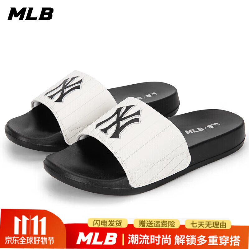 MLB男鞋女鞋 情侶款涼拖鞋運動(dòng)鞋NY沙灘鞋輕便休閑拖鞋 黑色 36.5 拍大一碼
