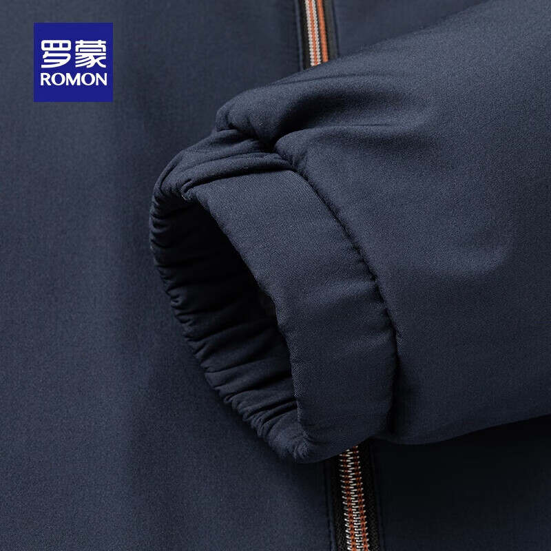 罗蒙（ROMON）干部装立领加绒棉服男秋冬新款加厚保暖防寒外套男中老年爸爸装 藏青 XL 180 （建议120-140斤）