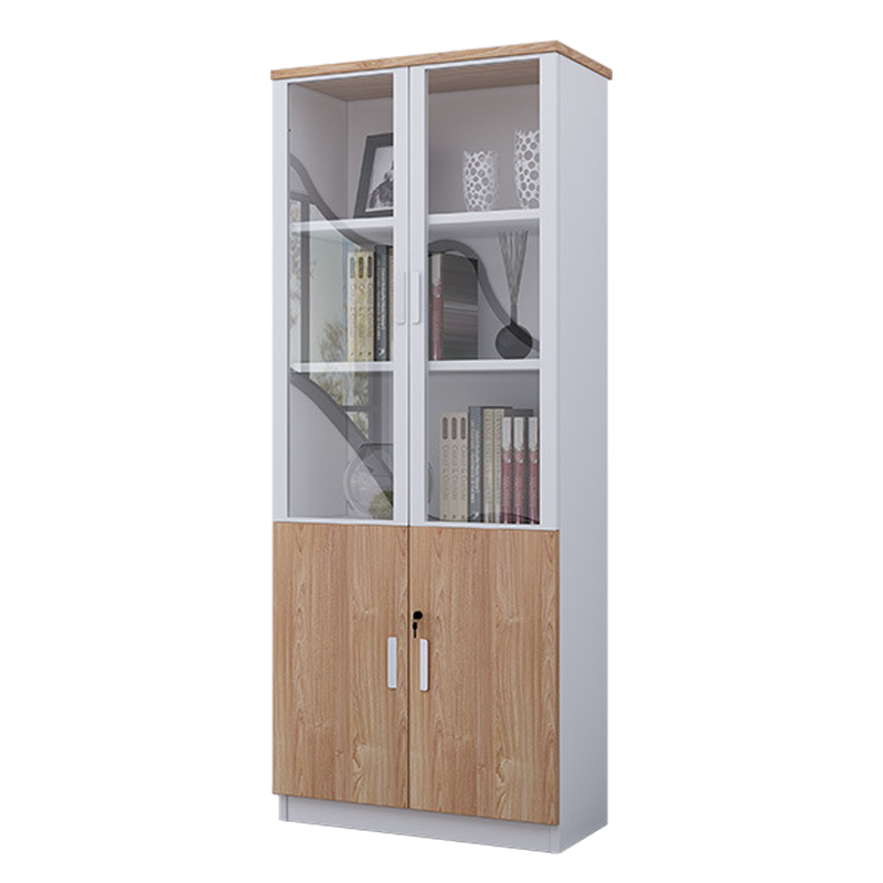 欧宝美文件柜定制储物柜板式木质二门办公室书柜文件柜浅胡桃色2000*800*400