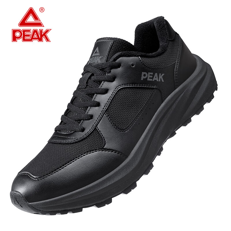 匹克态极跑步鞋软底减震耐磨登山鞋男鞋棉鞋全黑通勤冬季加绒运动鞋 黑色 39