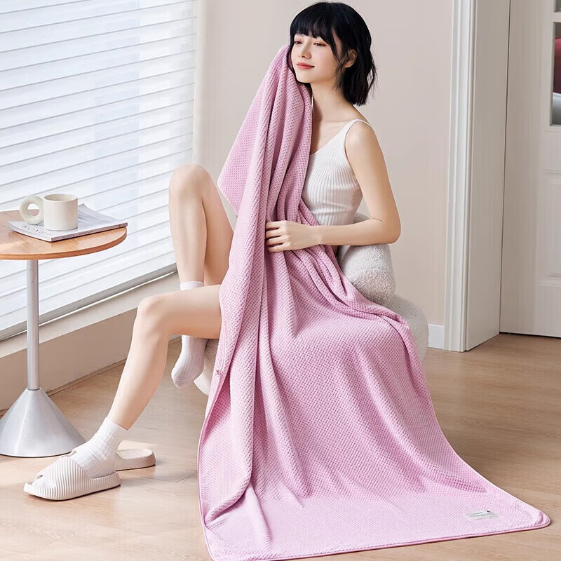 三利浴巾2026新款家用女吸水速干大人情侣裹巾男90*170cm 落樱粉