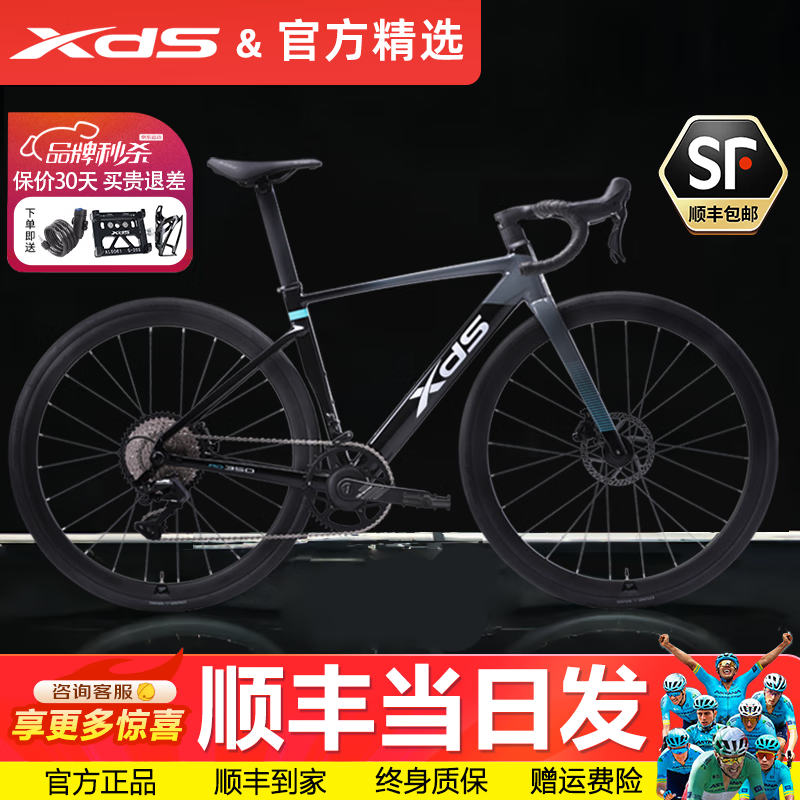 喜德盛（xds）AD350公路车12速功率计油碟碳纤维前叉座管自行车成人ad350 鸽子灰 510mm 推荐身高170~180cm 全内走破风车架|功率计|油压碟刹
