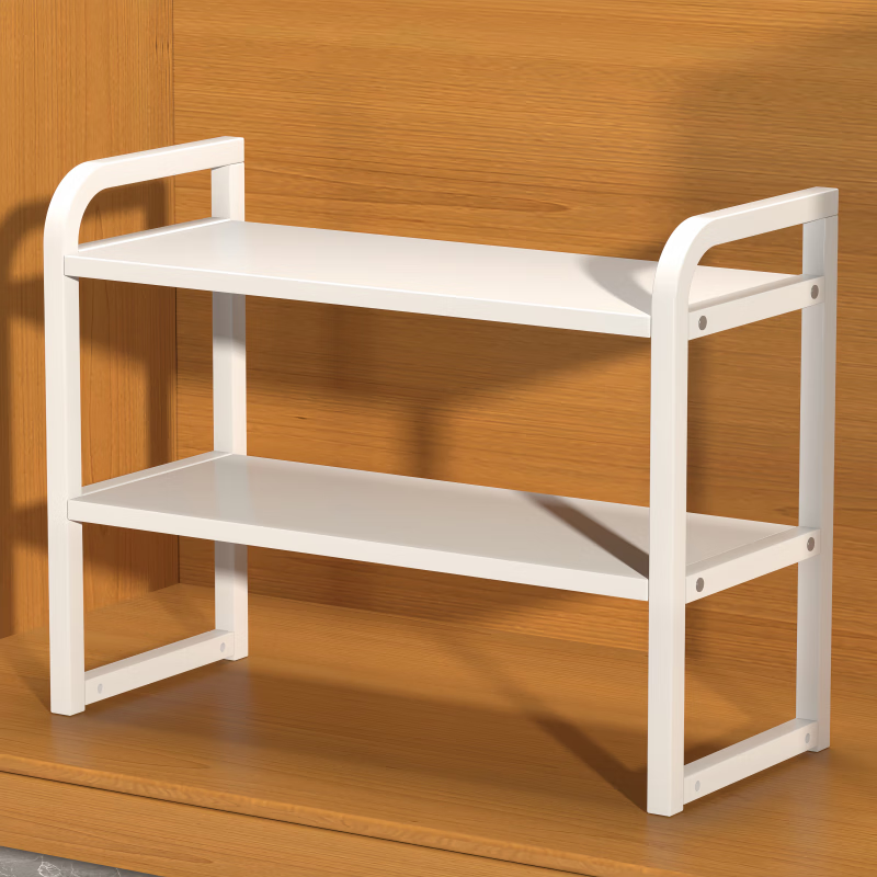 馨婺家厨房置物架调料架盘子锅架家用多层台面酱油瓶醋调味品收纳置物架 白架+暖白色-双层 【30*16*42cm】