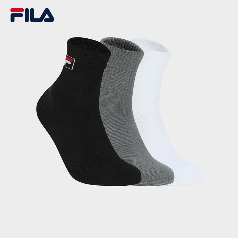 FILA 斐乐官方男袜中腰袜三双装运动袜舒适柔软袜子运动袜中筒袜 组合色-99 XS