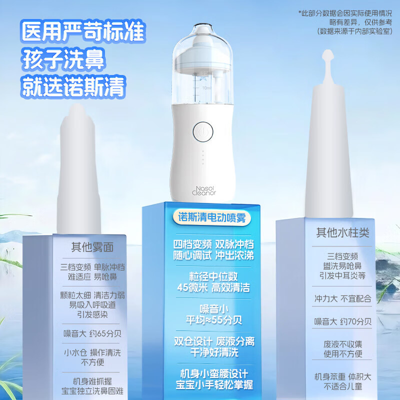 诺斯清电动压力喷雾洗鼻器儿童洗鼻器家用鼻腔鼻子冲洗成人鼻炎冲洗器生理盐水雾化洗鼻器 【重磅新品 轻音降噪】新款喷雾洗鼻器